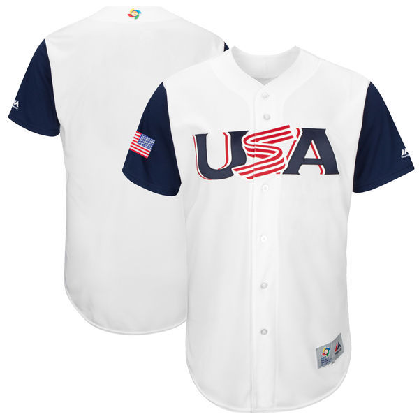 customized Men USA Baseball Majestic White 2017 World Baseball Classic Authentic Team Jersey->->MLB Jersey